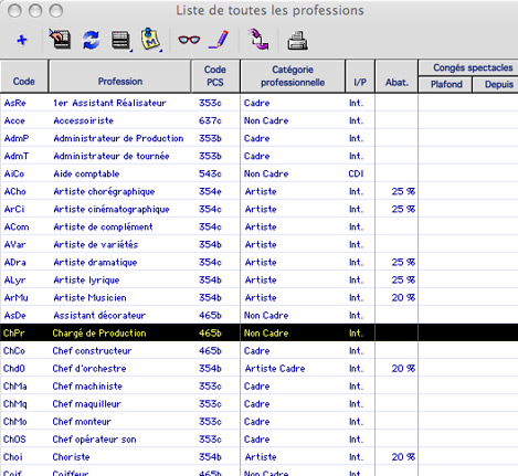 Liste des professions prparamtres de sPAIEctacle