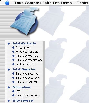 menu principal de tous comptes faits entreprise