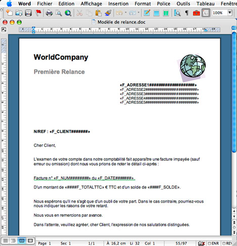 Tous Comptes Faits Entreprise : modle de lettre de relance dans Word